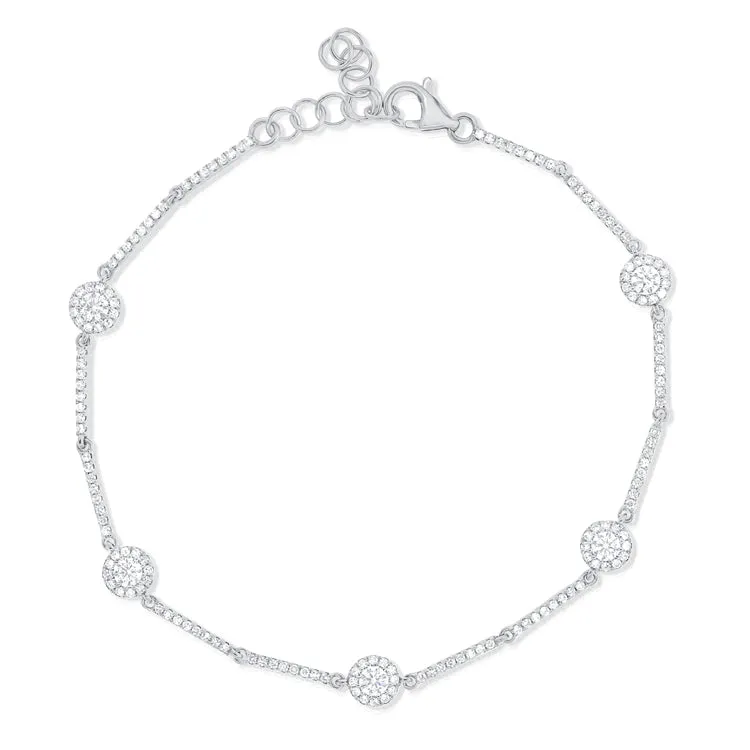 14K White Gold Diamond Halo Station Bracelet