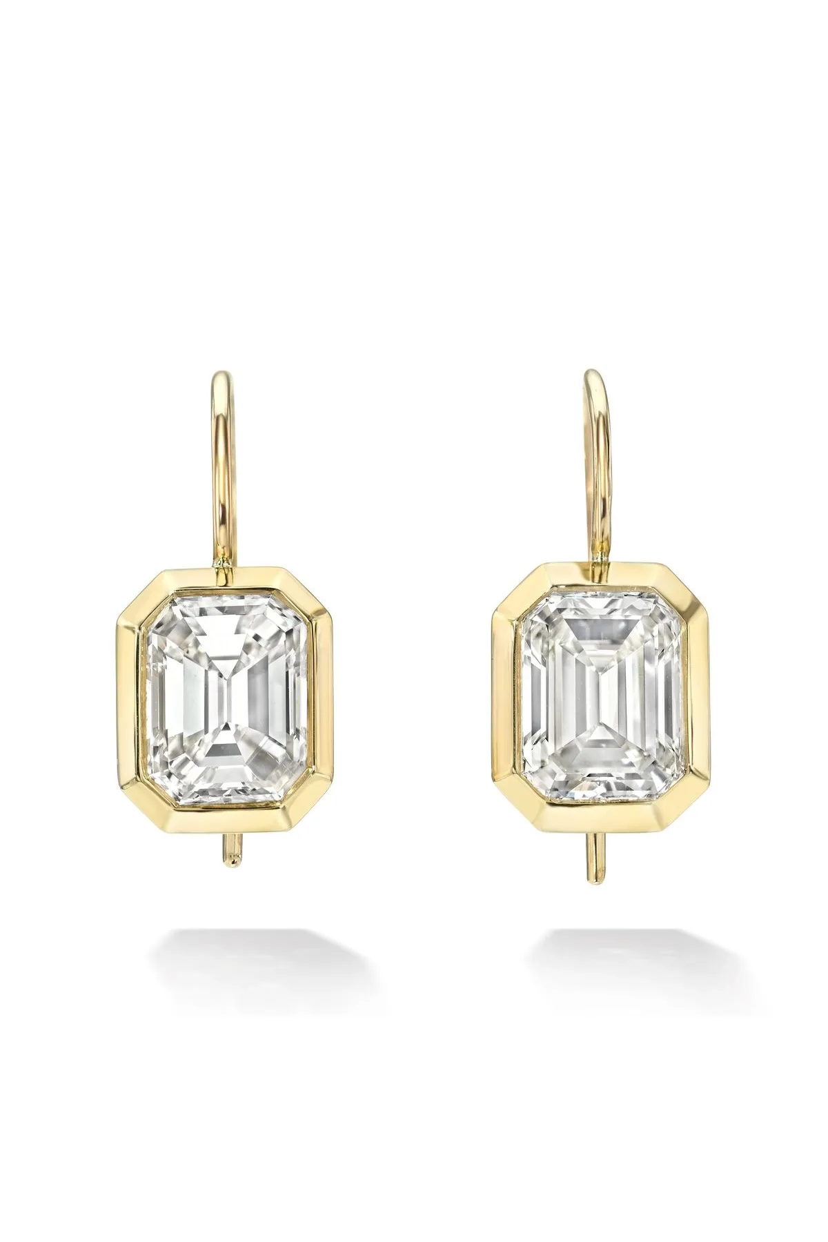 18K Yellow Gold Emerald Cut Bezel Set Earrings