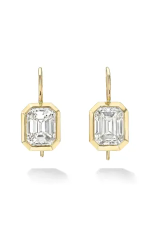 18K Yellow Gold Emerald Cut Bezel Set Earrings