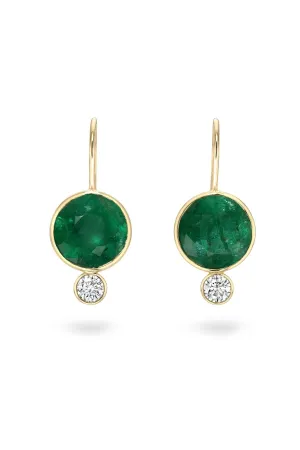 18K Yellow Gold Green Emerald and Diamond Drop Earrings
