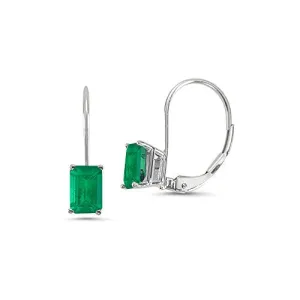2.75-3.47 Cts of 8x6 mm AA Emerald Cut Natural Emerald Stud Earrings with Lever Backs in 14K White Gold