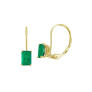 2.75-3.47 Cts of 8x6 mm AA Emerald Cut Natural Emerald Stud Earrings with Lever Backs in 14K Yellow Gold