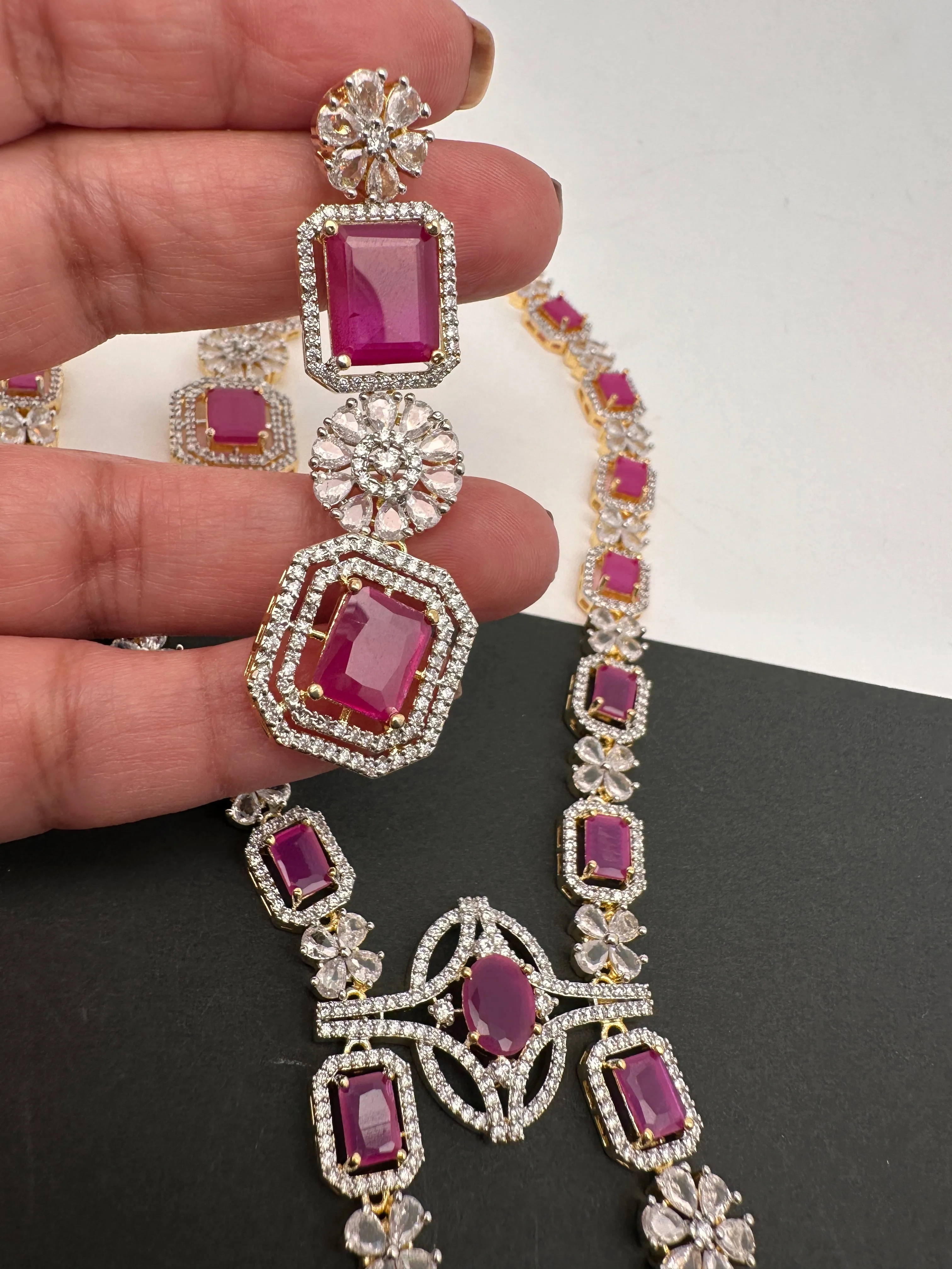 AD Color Stone Long Necklace