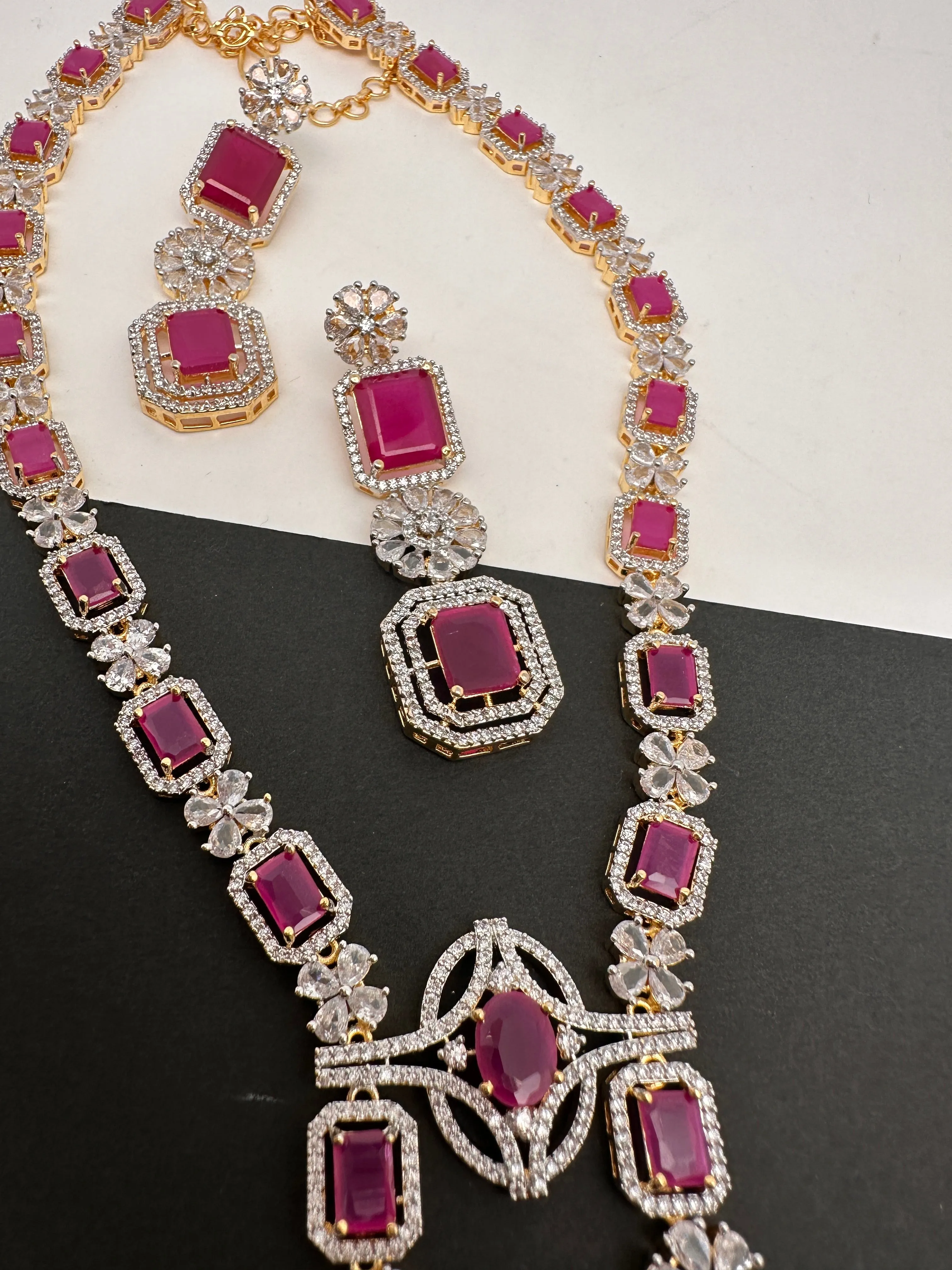 AD Color Stone Long Necklace