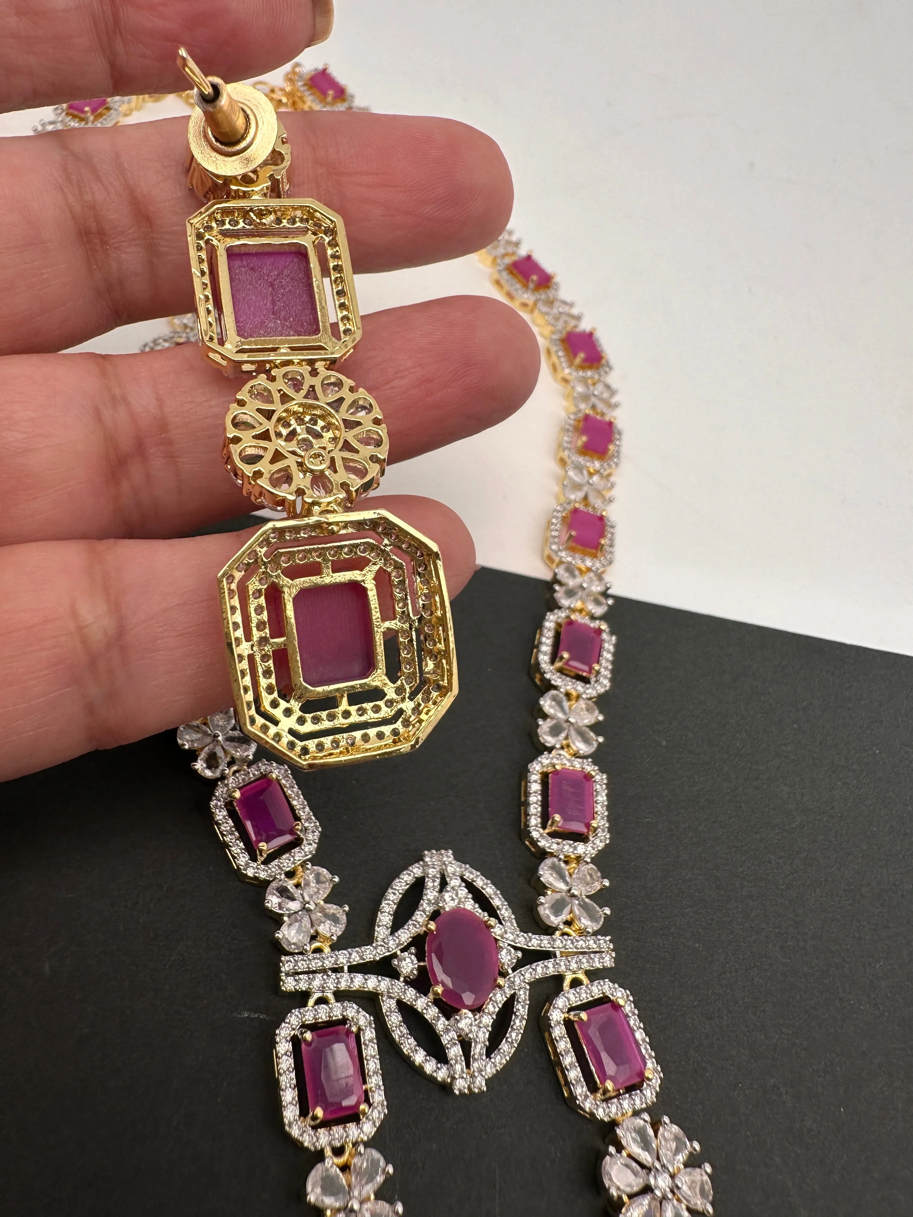 AD Color Stone Long Necklace