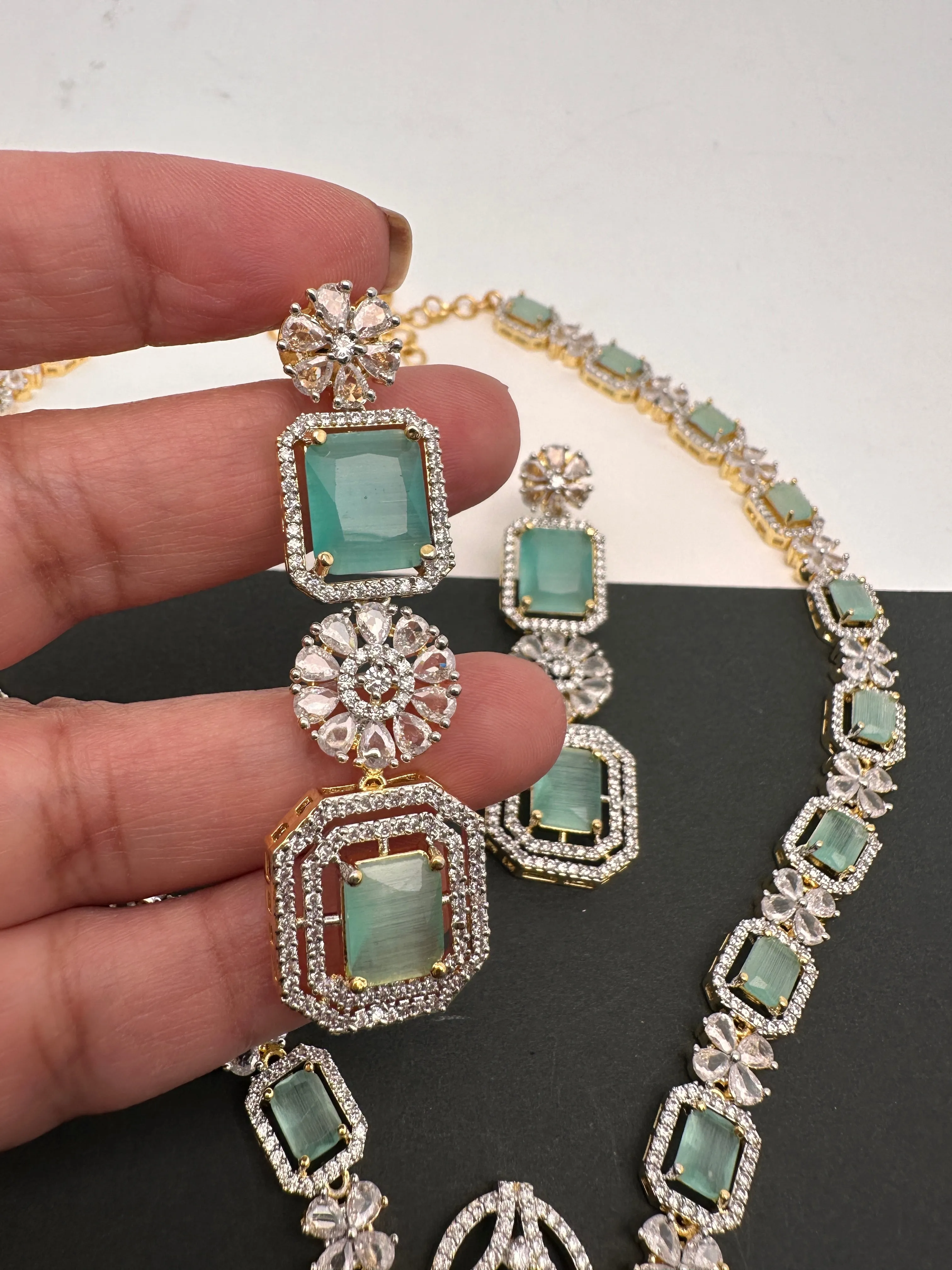 AD Color Stone Long Necklace
