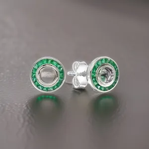 Art Deco Reproduction Aristocrat 1.41 cttw Emerald Semi Mount Earrings - Center Holds 1 ct Round Brilliant Diamond 11023