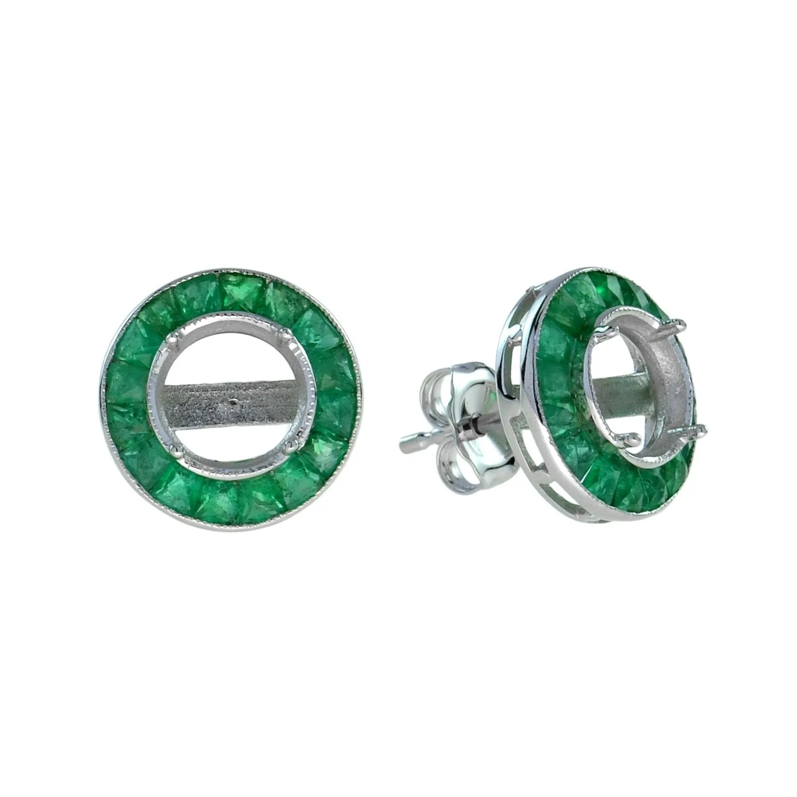 Art Deco Reproduction Aristocrat 1.43 cttw Emerald Semi Mount Earrings 11598