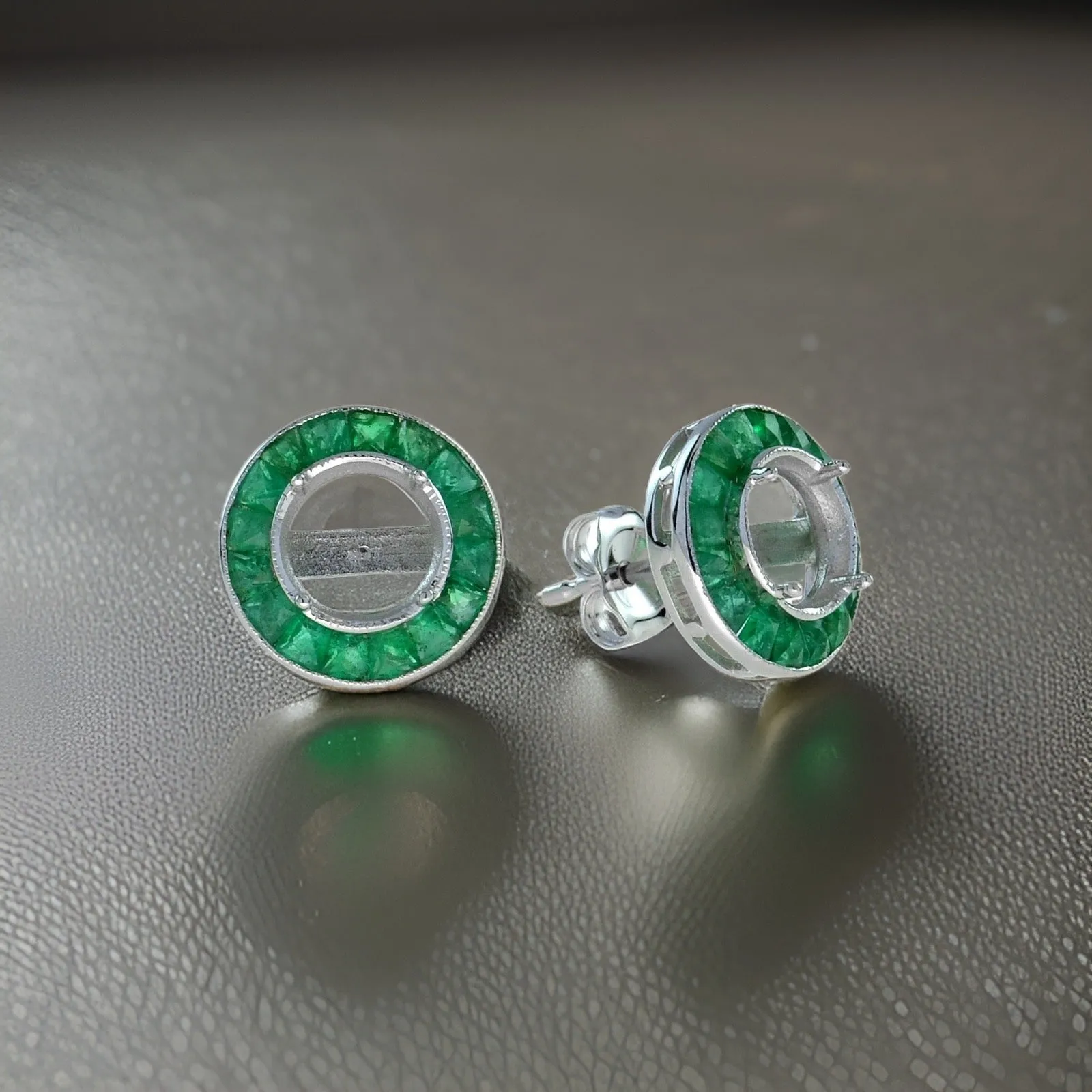 Art Deco Reproduction Aristocrat 1.43 cttw Emerald Semi Mount Earrings 11598