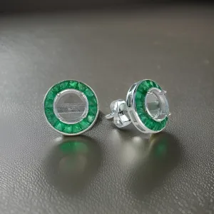 Art Deco Reproduction Aristocrat 1.43 cttw Emerald Semi Mount Earrings 11598