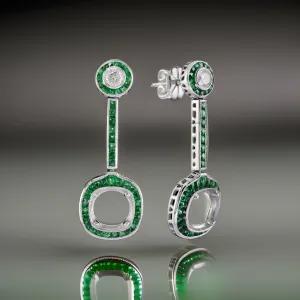 Art Deco Reproduction Aristocrat 1.82 cttw Emerald and Diamond Semi Mount Earrings 11015