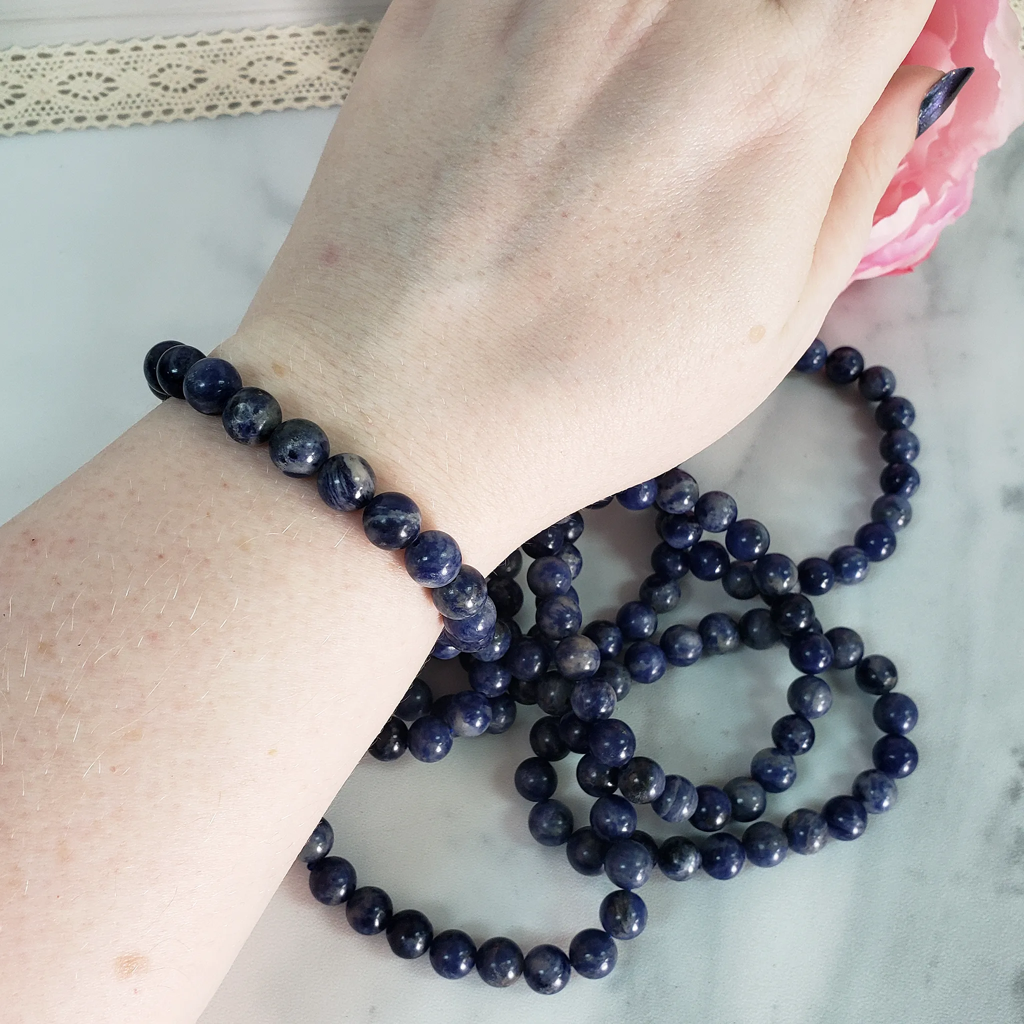 Blue Sodalite Crystal Natural Gemstone 7-8mm Beaded Bracelet