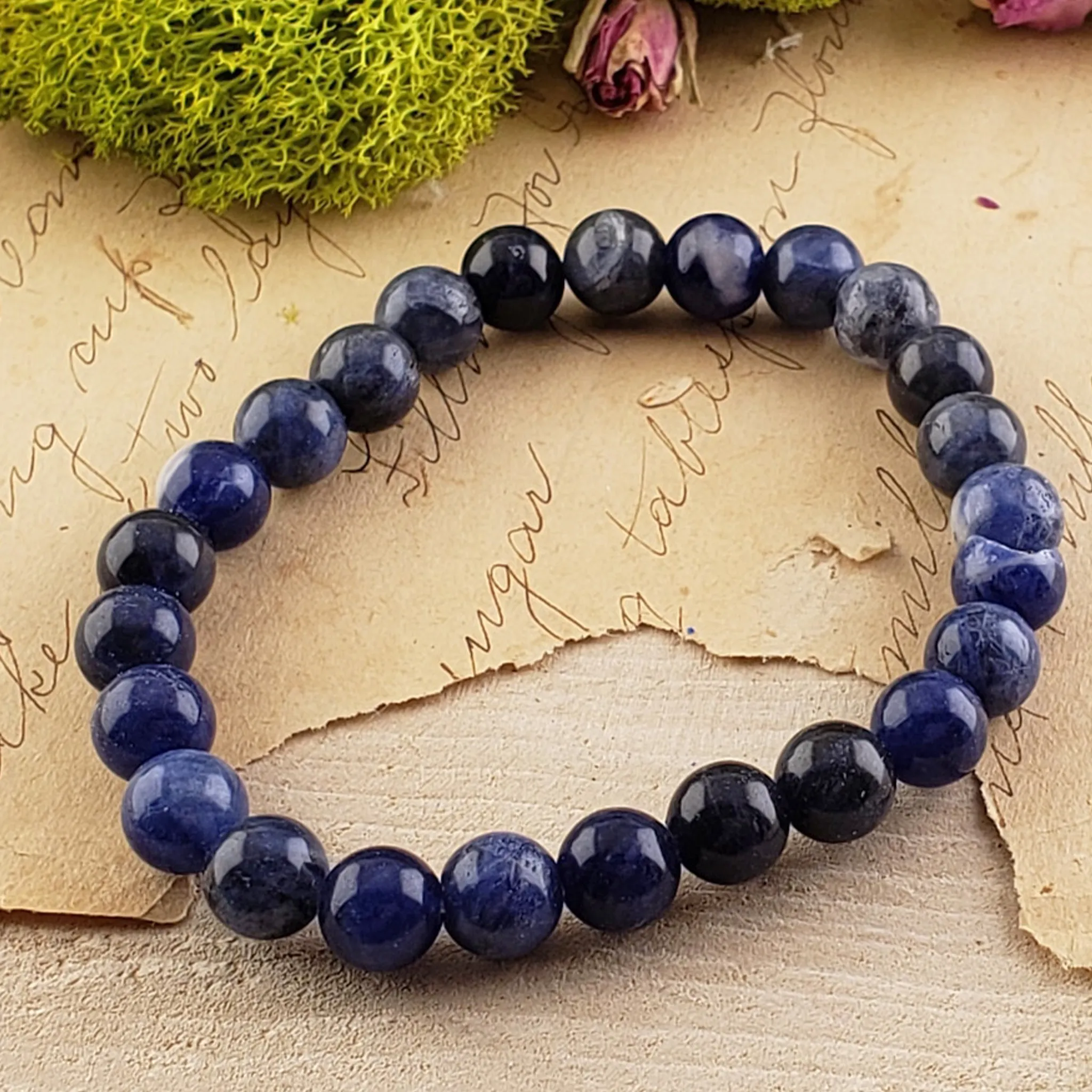 Blue Sodalite Crystal Natural Gemstone 7-8mm Beaded Bracelet