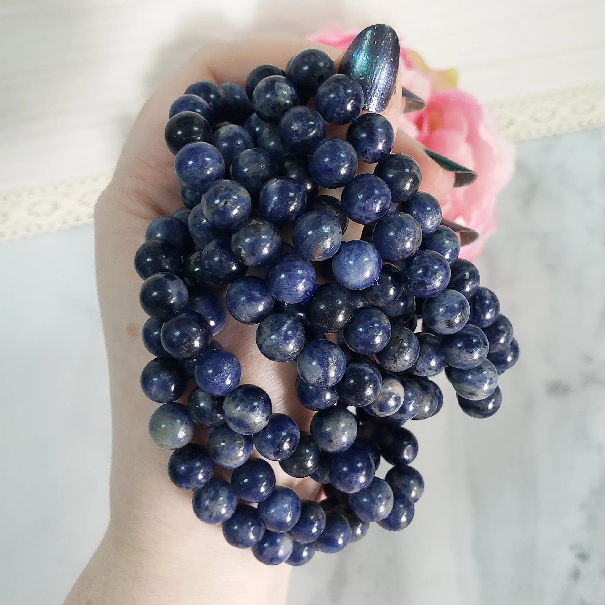 Blue Sodalite Crystal Natural Gemstone 7-8mm Beaded Bracelet