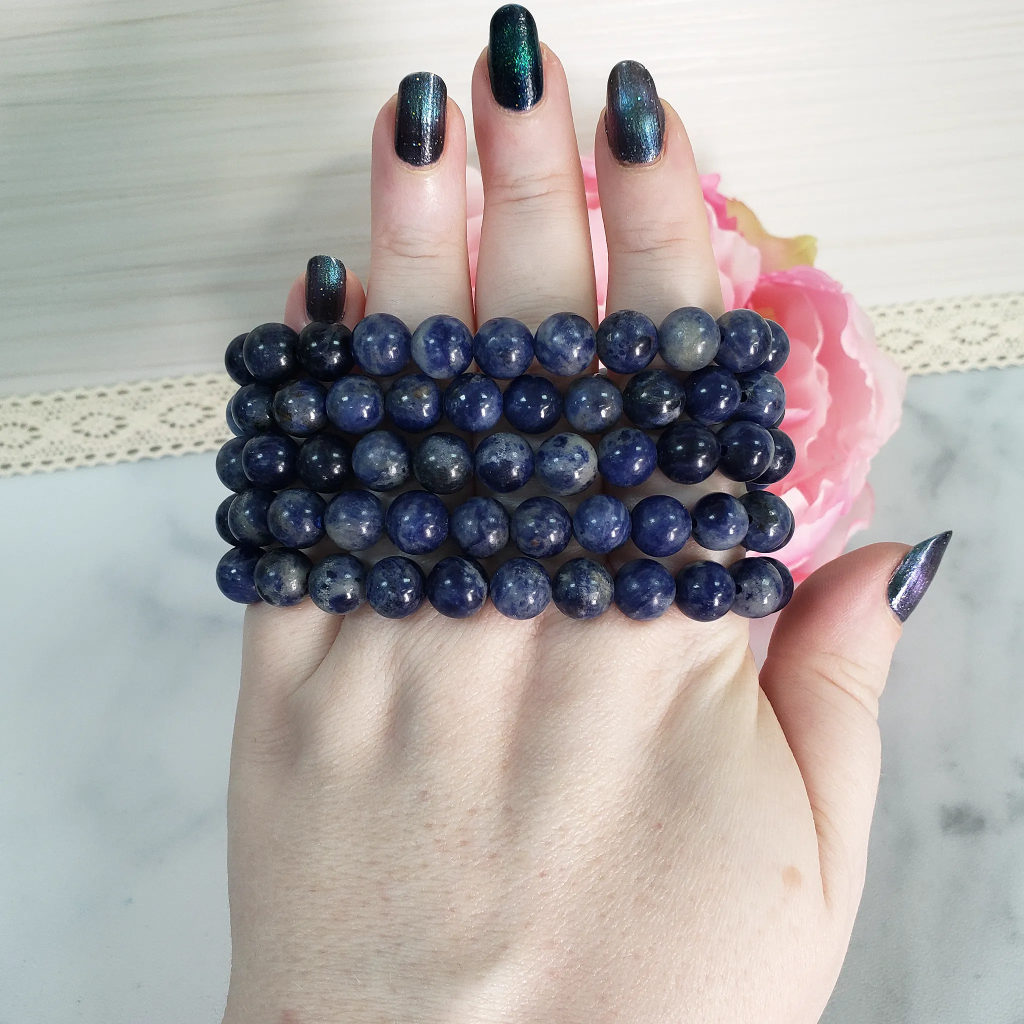 Blue Sodalite Crystal Natural Gemstone 7-8mm Beaded Bracelet
