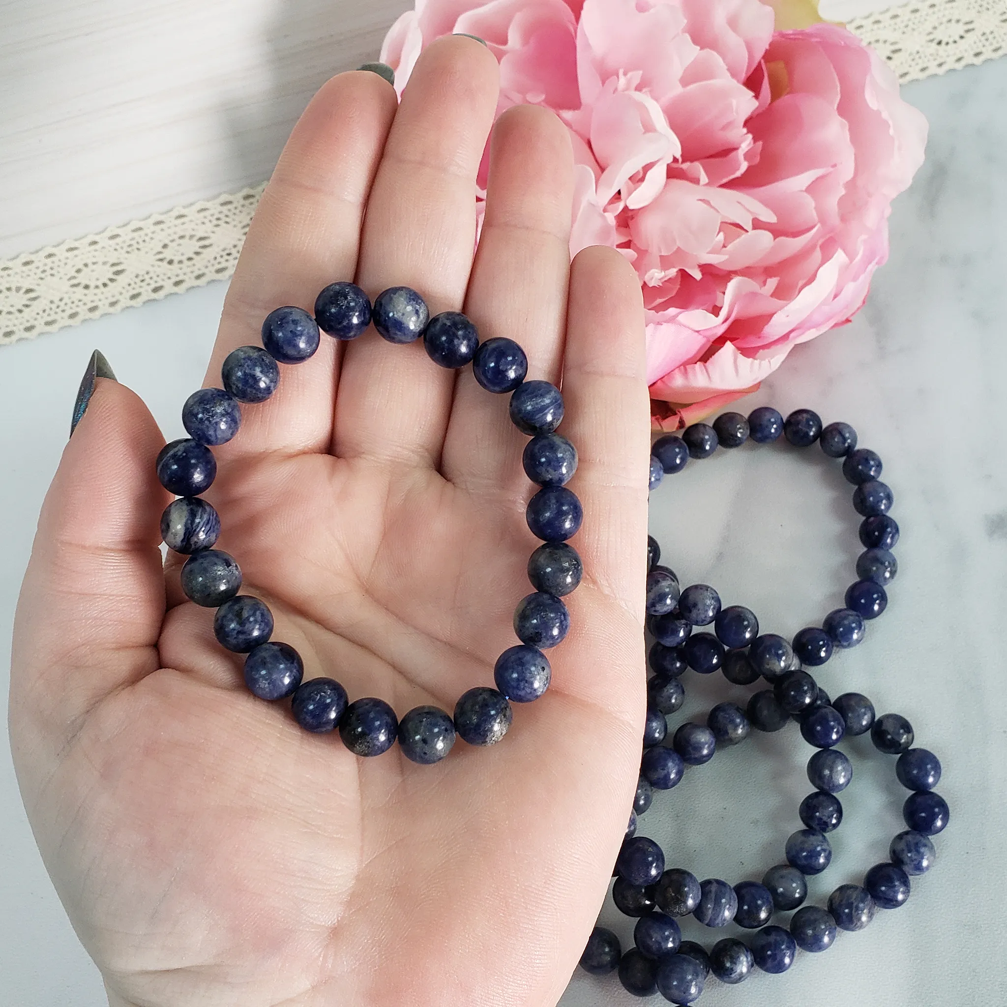 Blue Sodalite Crystal Natural Gemstone 7-8mm Beaded Bracelet