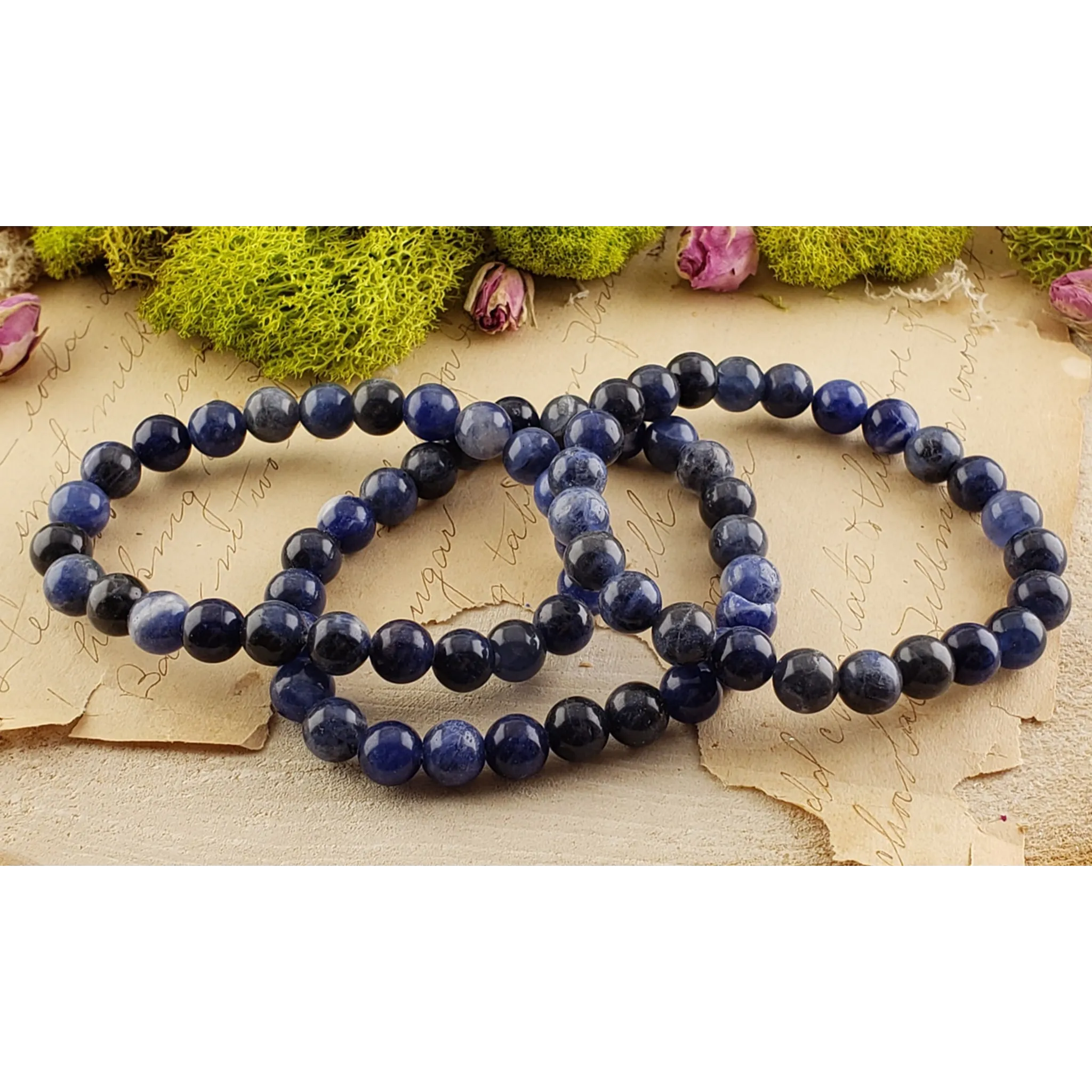 Blue Sodalite Crystal Natural Gemstone 7-8mm Beaded Bracelet