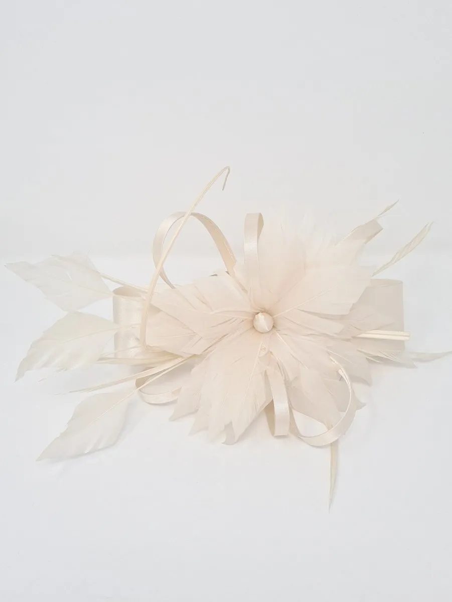 Cream Satin Feather Flower Fascinator