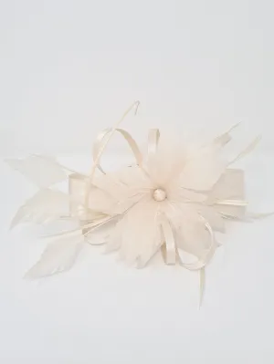 Cream Satin Feather Flower Fascinator