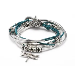 Dragonfly Teal Leather 2 Strand Bracelet
