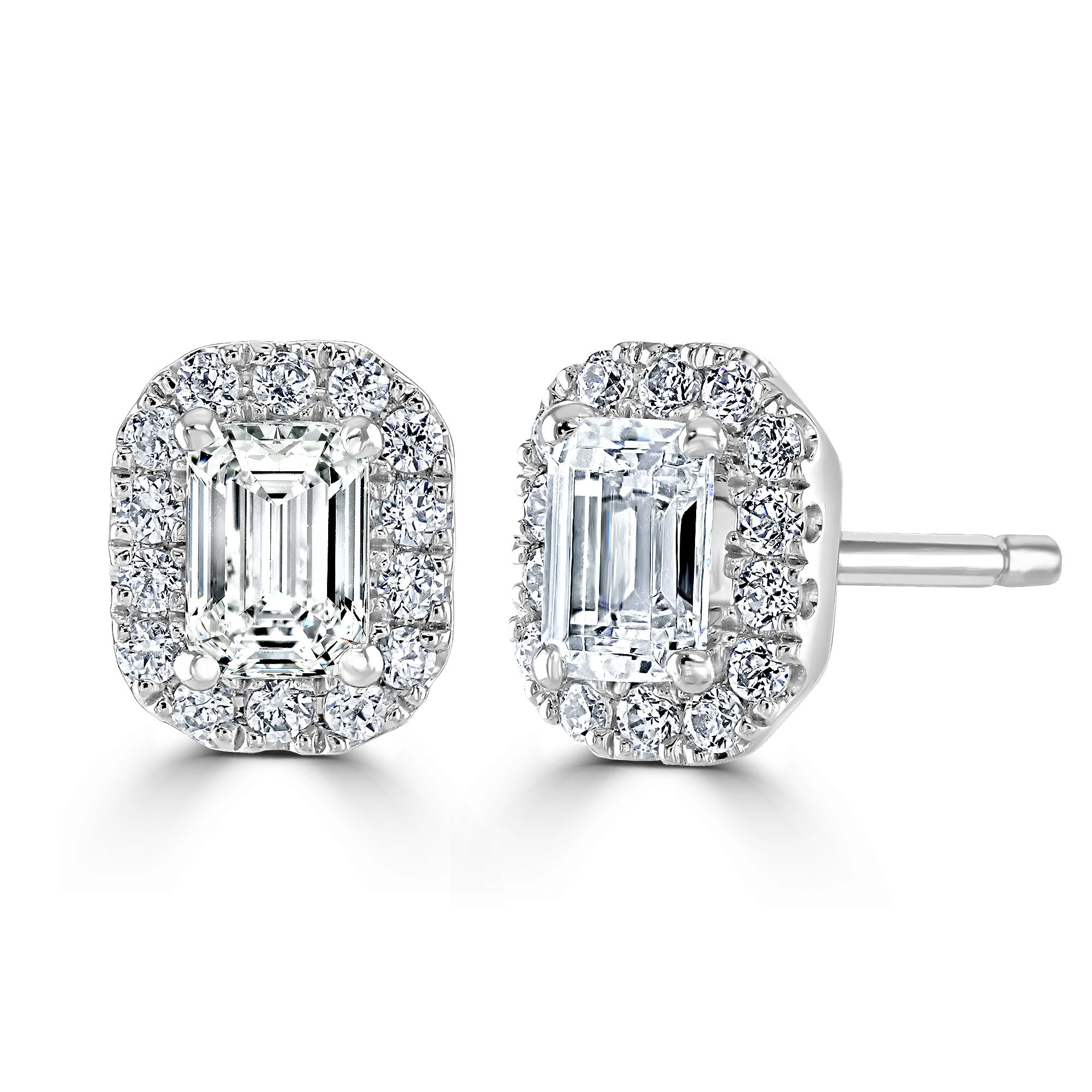 Emerald Cut Diamond Stud Earrings, 0.78ct - 18ct White Gold