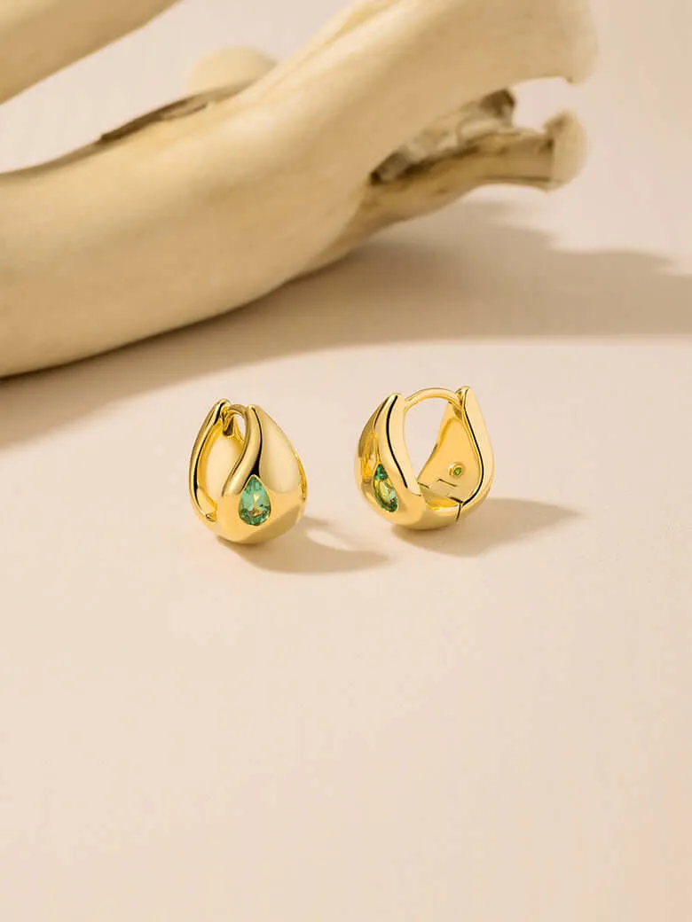 Emerald Teardrop Hoop Earrings