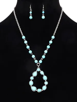 Fashion Western Teardrop Long Neck Turquoise Necklace, Stone Pendant Necklace Set