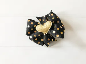 Girls Black and Gold Polka Dots Pinwheel Hair Bow I The Enchanted Magnolia