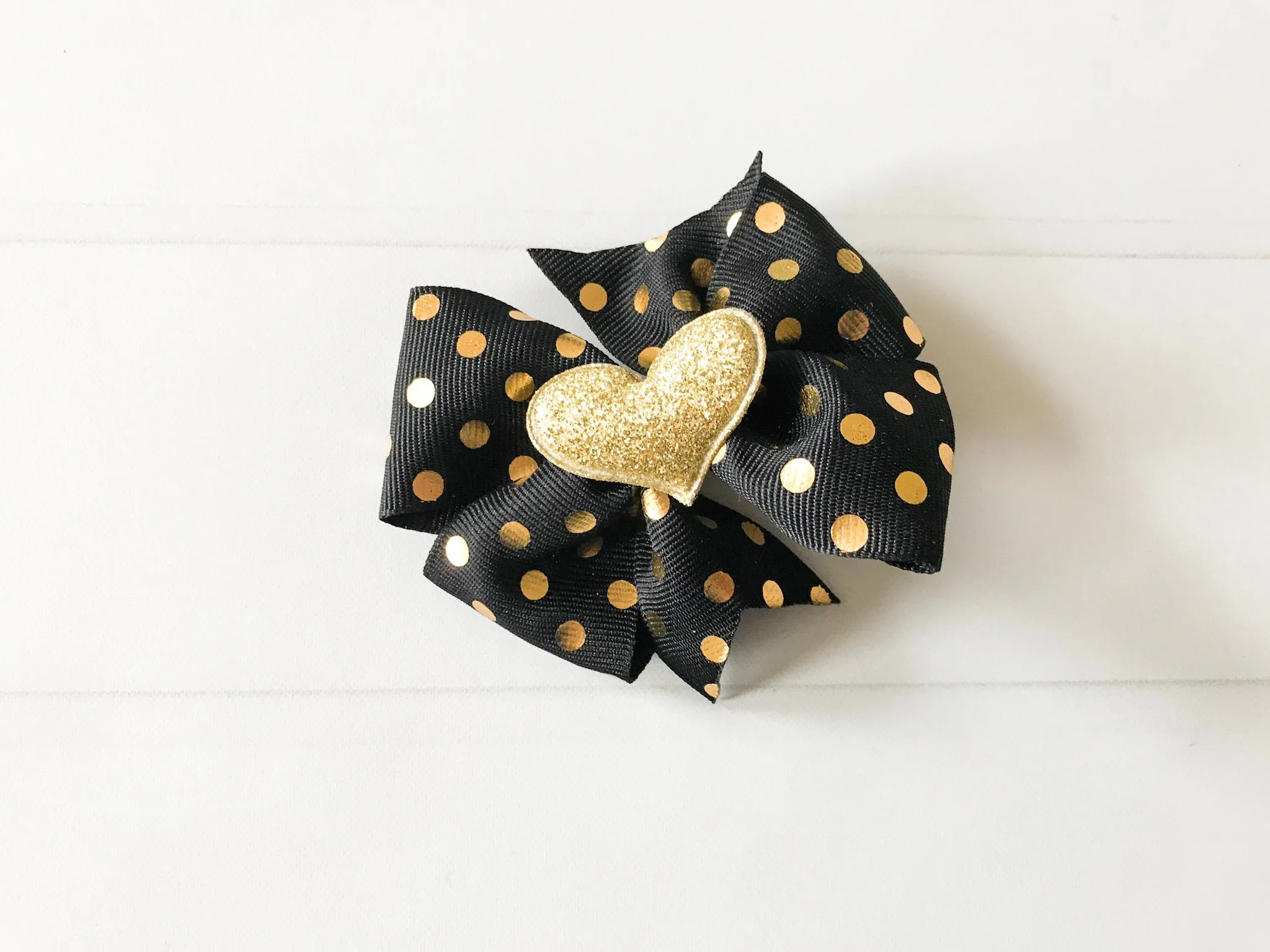 Girls Black and Gold Polka Dots Pinwheel Hair Bow I The Enchanted Magnolia