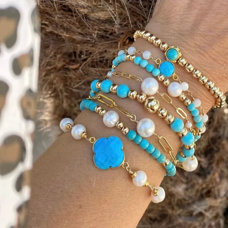 Gold Beads Bracelet with Turquoise Center