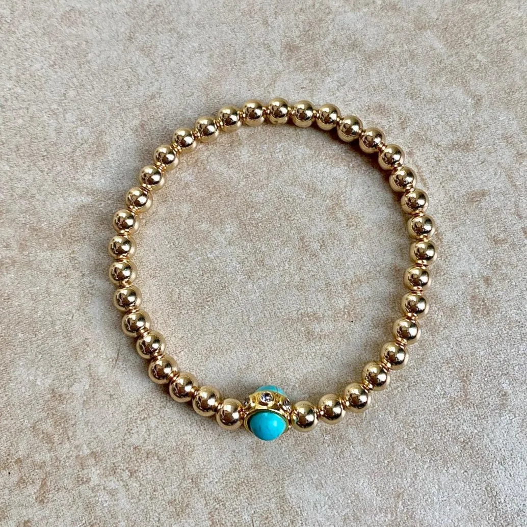 Gold Beads Bracelet with Turquoise Center