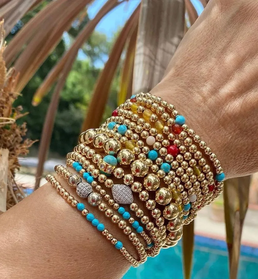 Gold Beads Bracelet with Turquoise Center