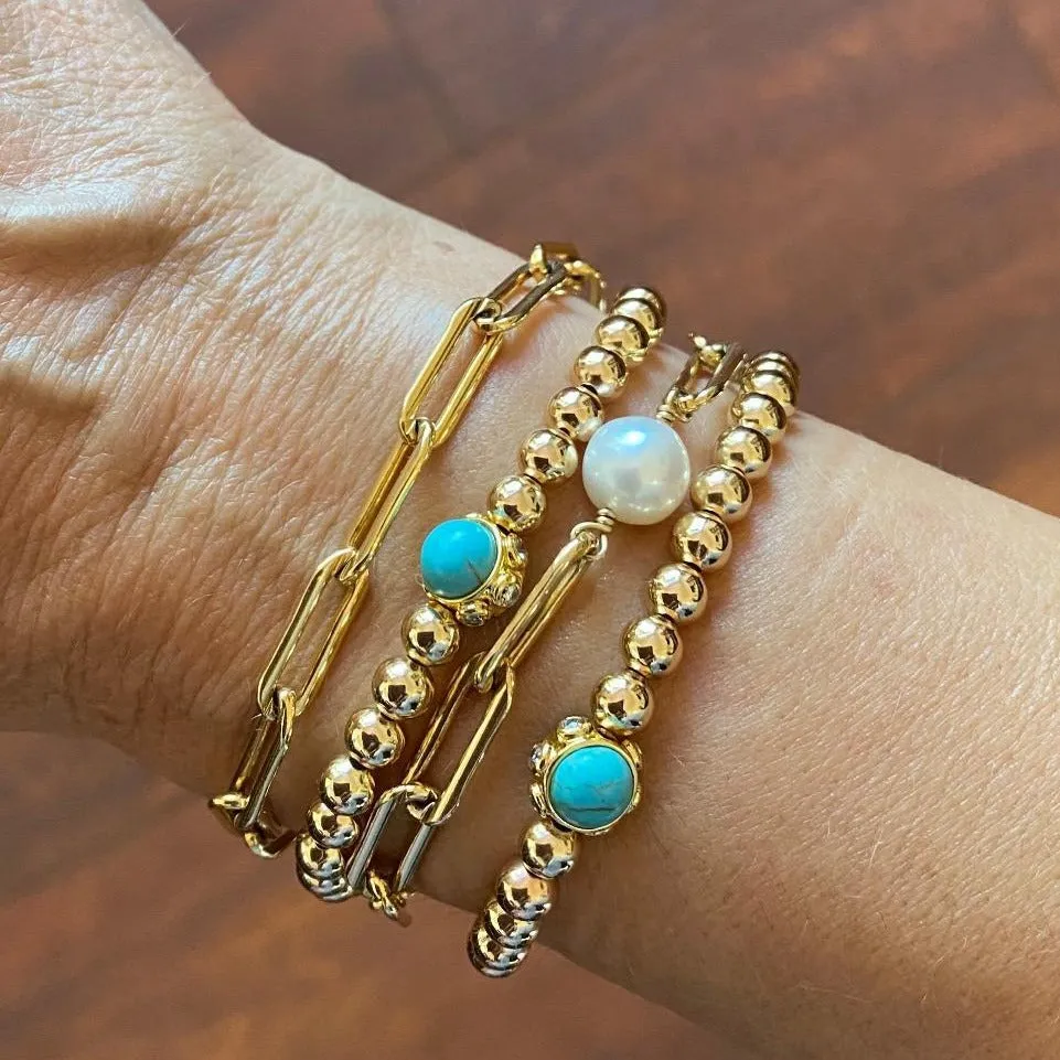 Gold Beads Bracelet with Turquoise Center