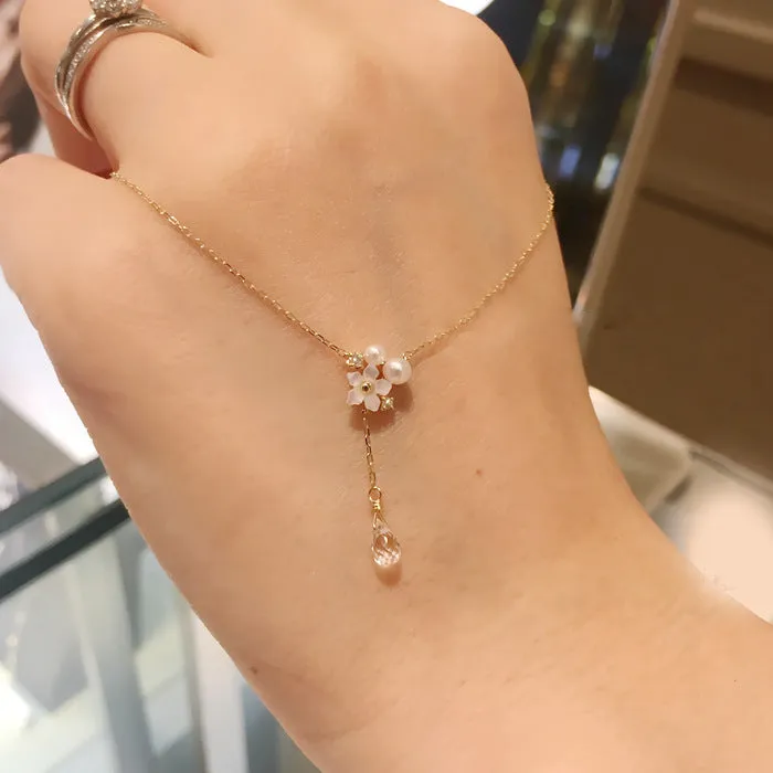 Gold Plated Sterling Silver White Shell Pearl Pendant Necklace