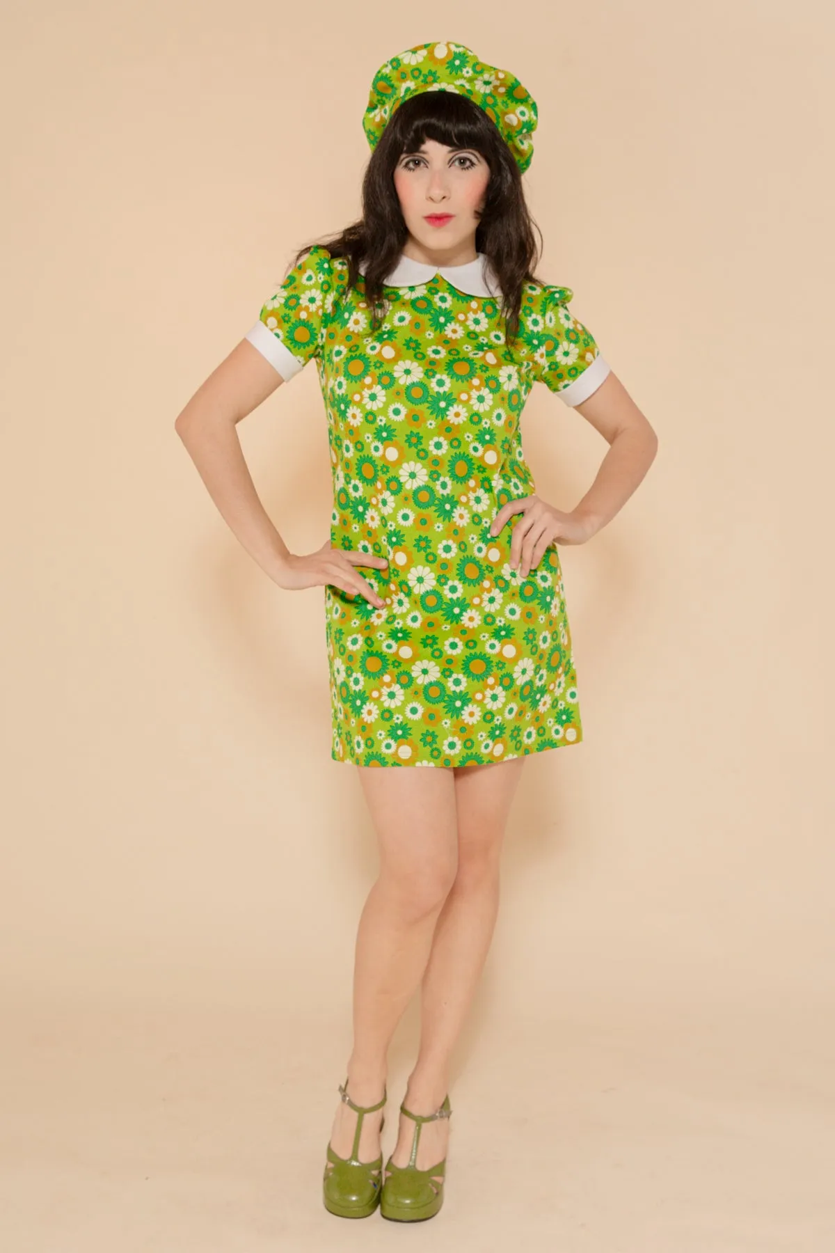 Green Daisy Mini-Dress - size: XS