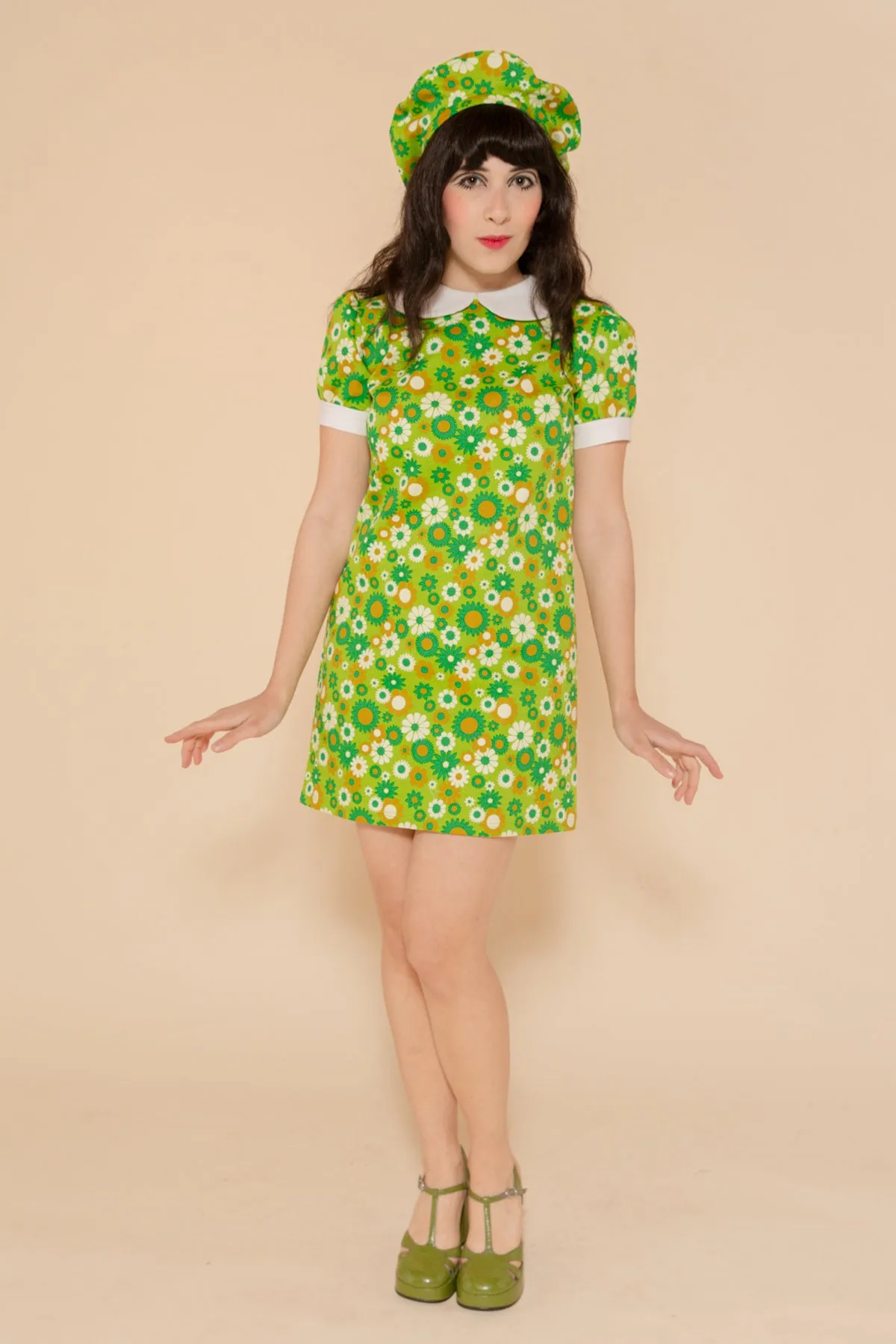 Green Daisy Mini-Dress - size: XS
