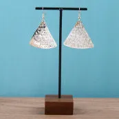 Hammered Triangle Dangle Earrings SilverTone