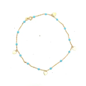 Heart and Turquoise Stones Ankle Bracelet