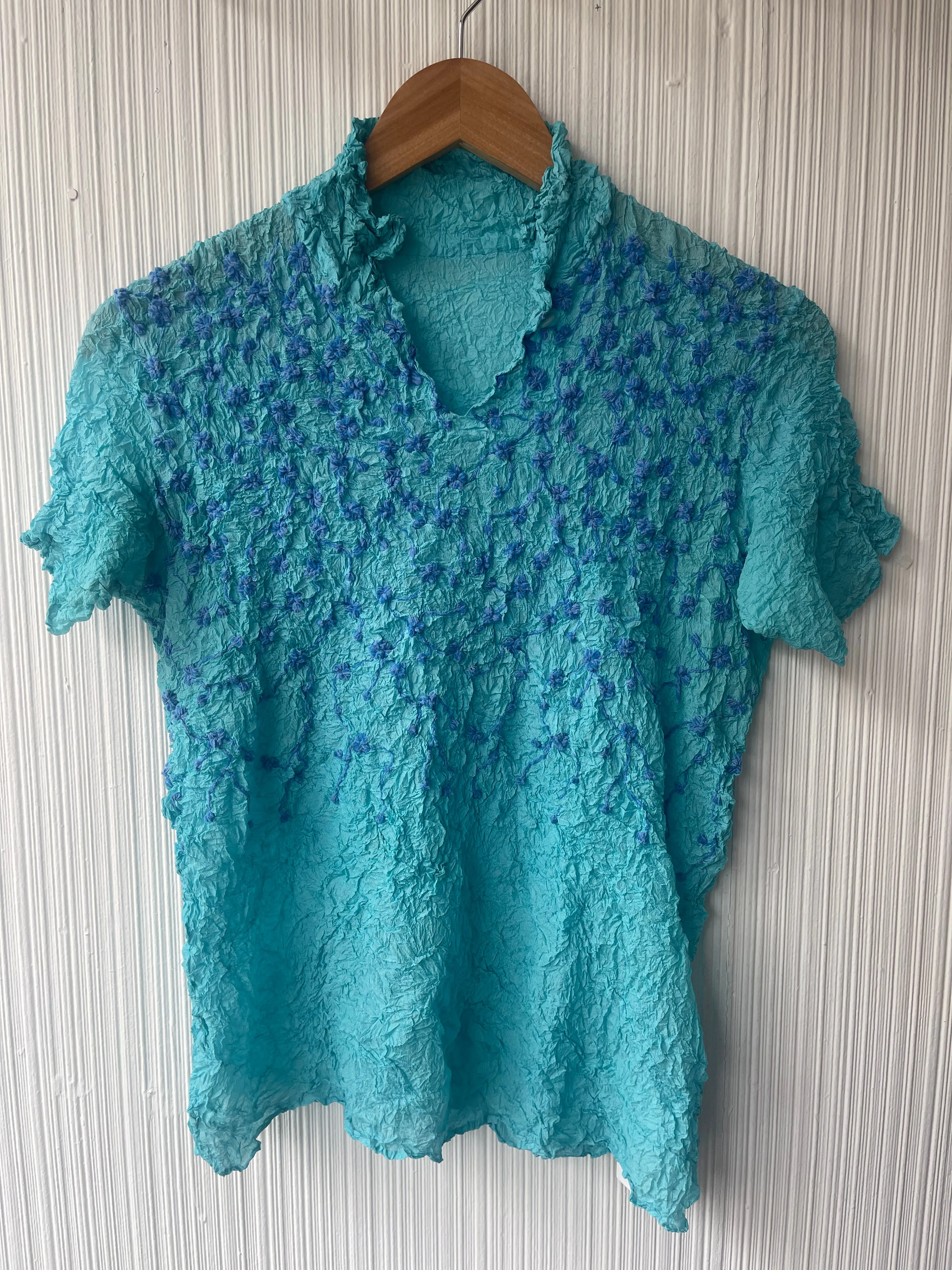 Issey Miyake White Label blue popcorn pleated top