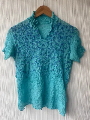 Issey Miyake White Label blue popcorn pleated top