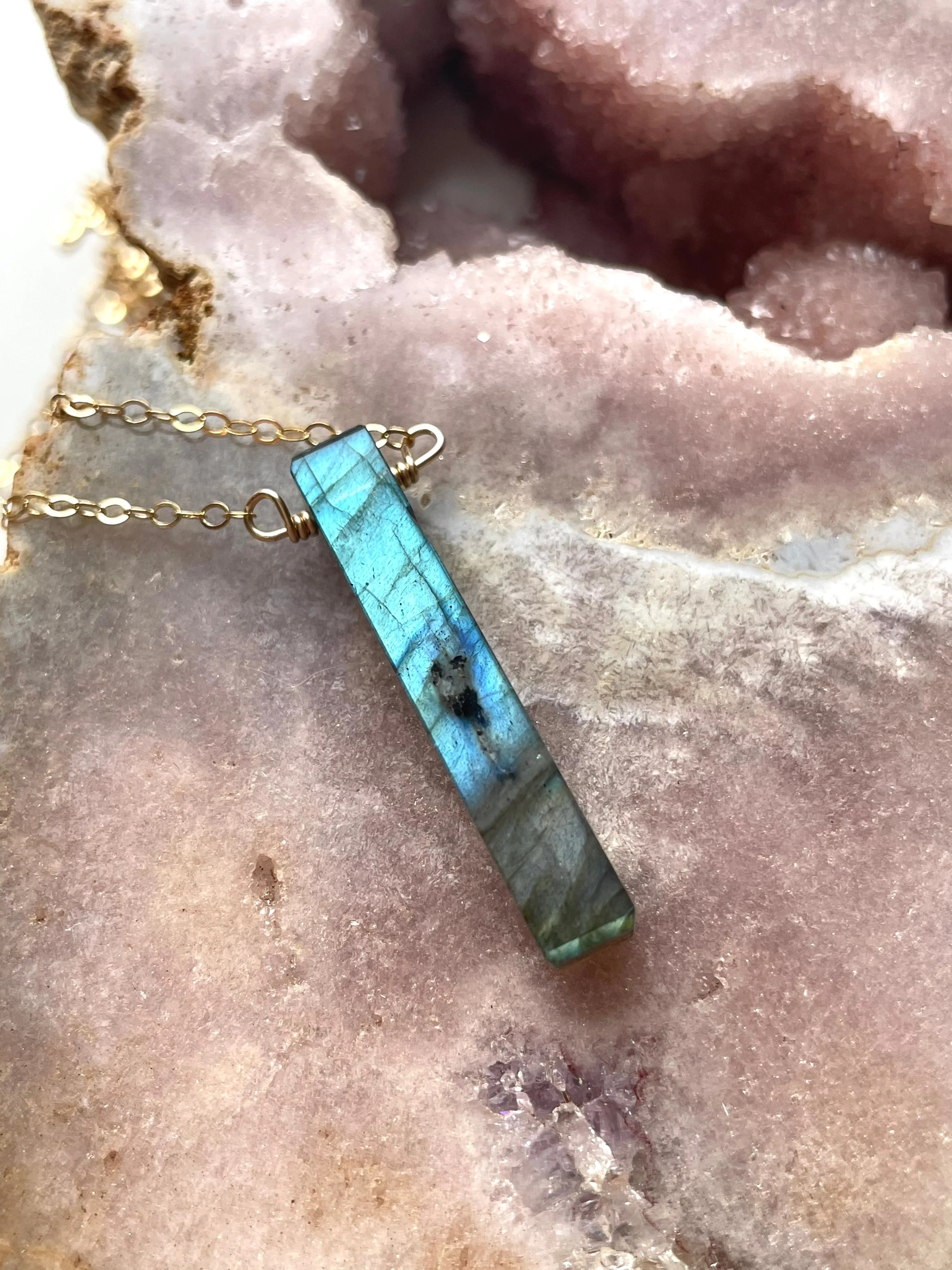 Labradorite Crystal Necklace Sterling or Gold Filled