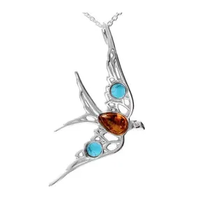 MILENA Necklace Silver Amber Swallow Bird