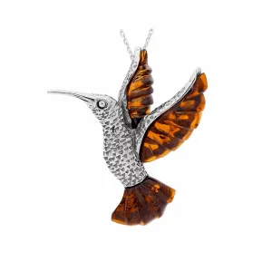 MILENA Pendant Necklace Silver and Baltic Amber Hummingbird