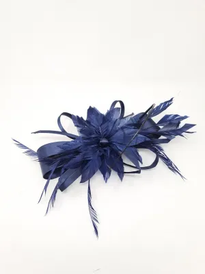 Navy Satin Feather Flower Fascinator