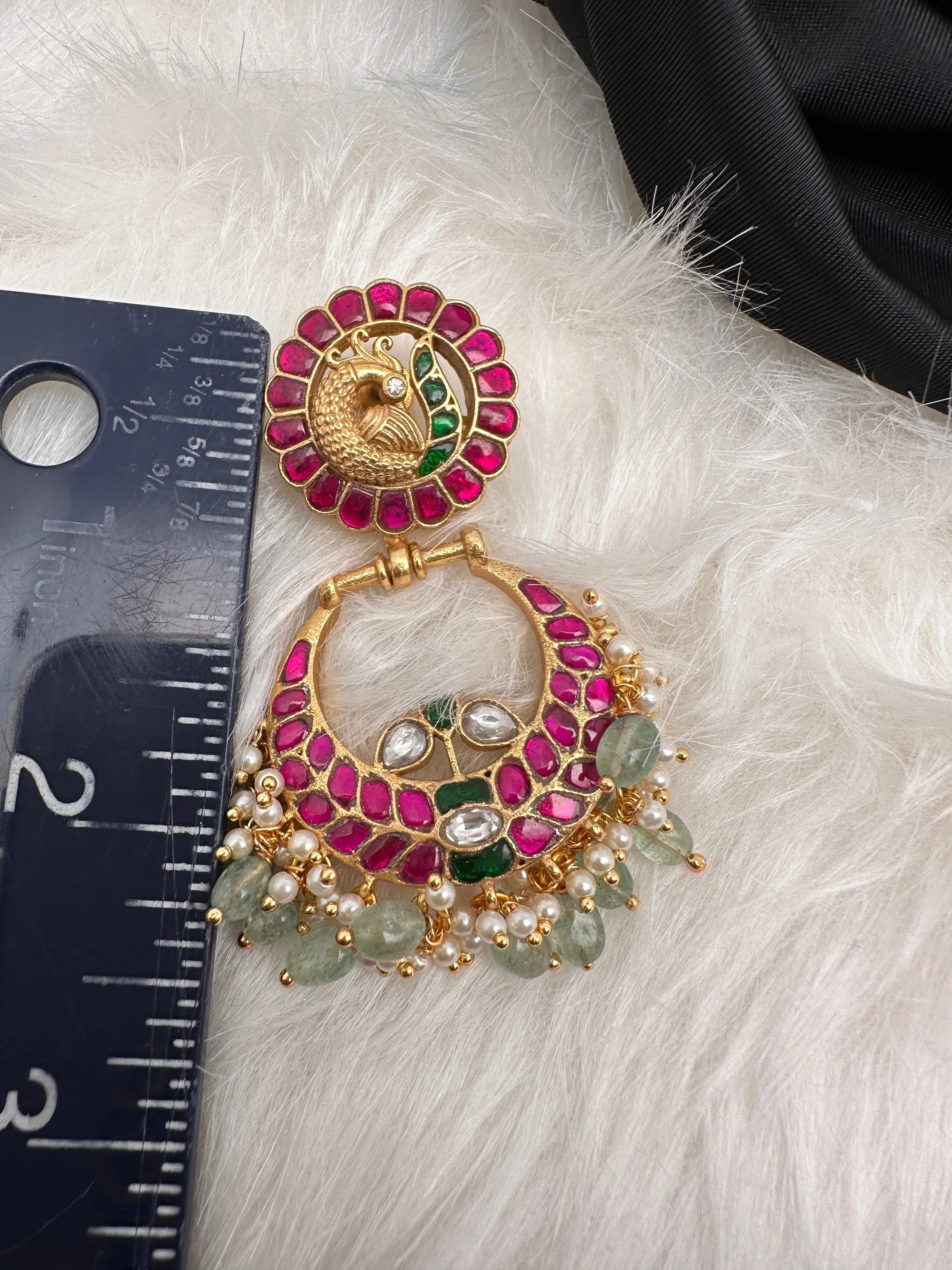 Peacock Red Green Jadau Kundan Chandballi Earrings