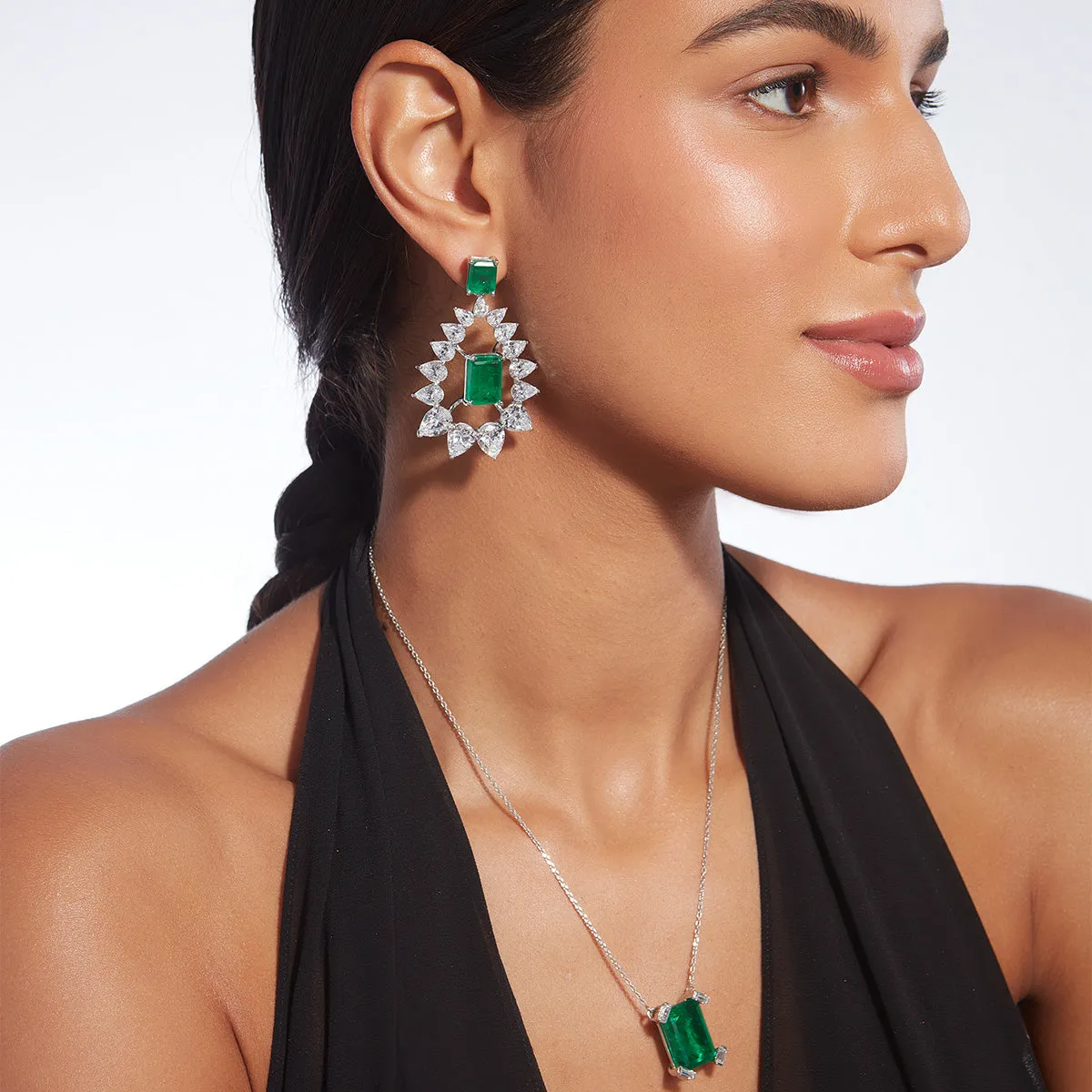 Provence 925 Silver Emerald Doublet Moonbali Earrings