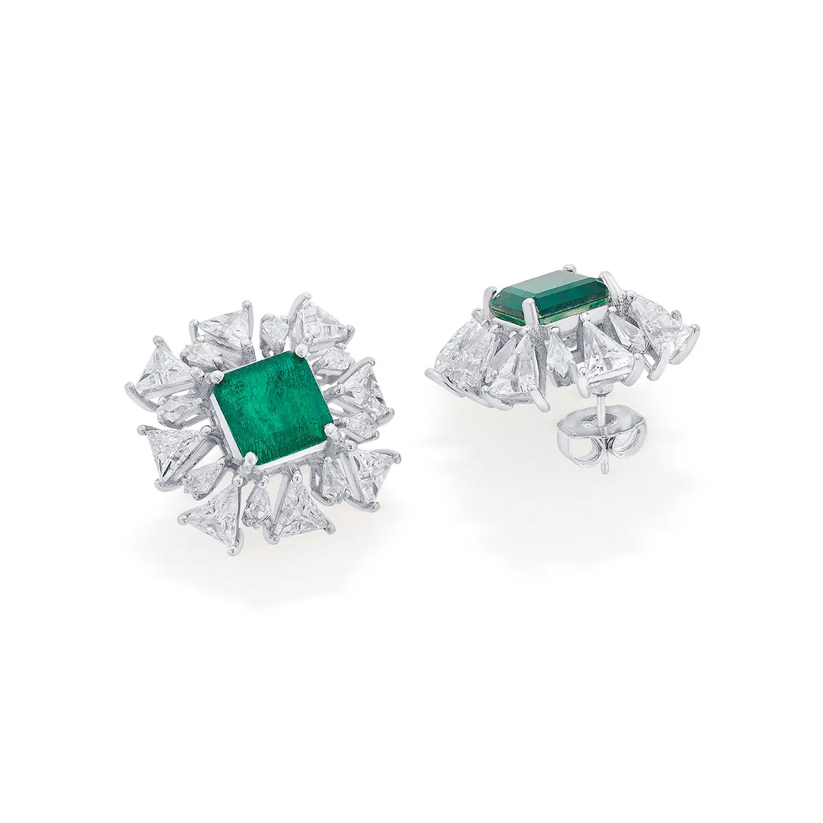 Provence 925 Silver Emerald Doublet Starburst Earrings