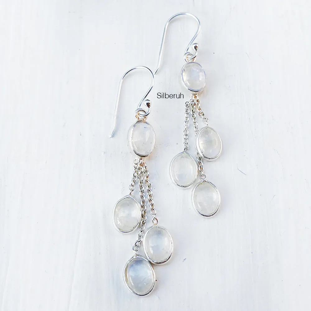 Rainbow Moonstone Chain Silver Earring