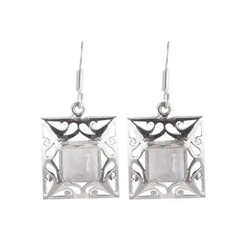 Rainbow Moonstone Jali Silver Earring