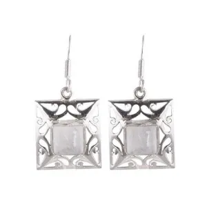 Rainbow Moonstone Jali Silver Earring
